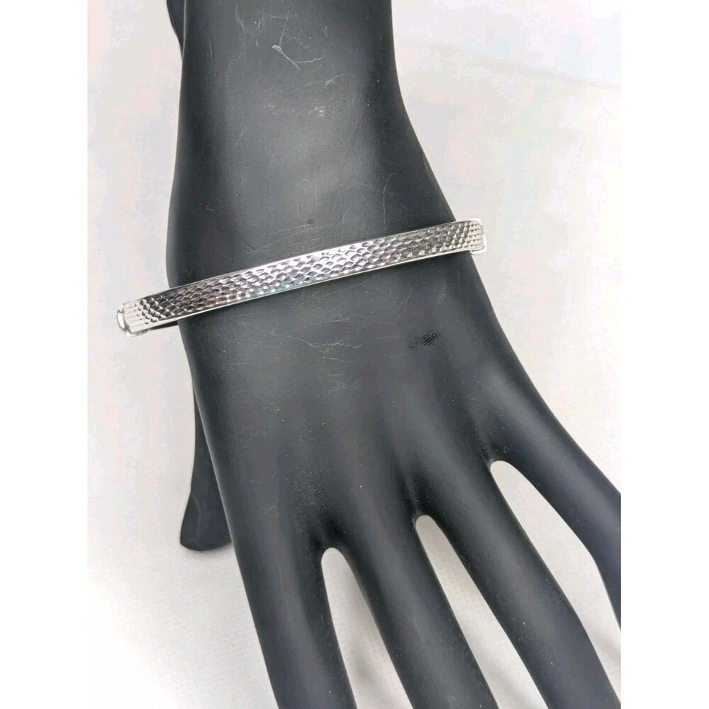 Hollow Sterling Silver Hinged Diamond Cut Bangle Bracelet, 7.5 inch